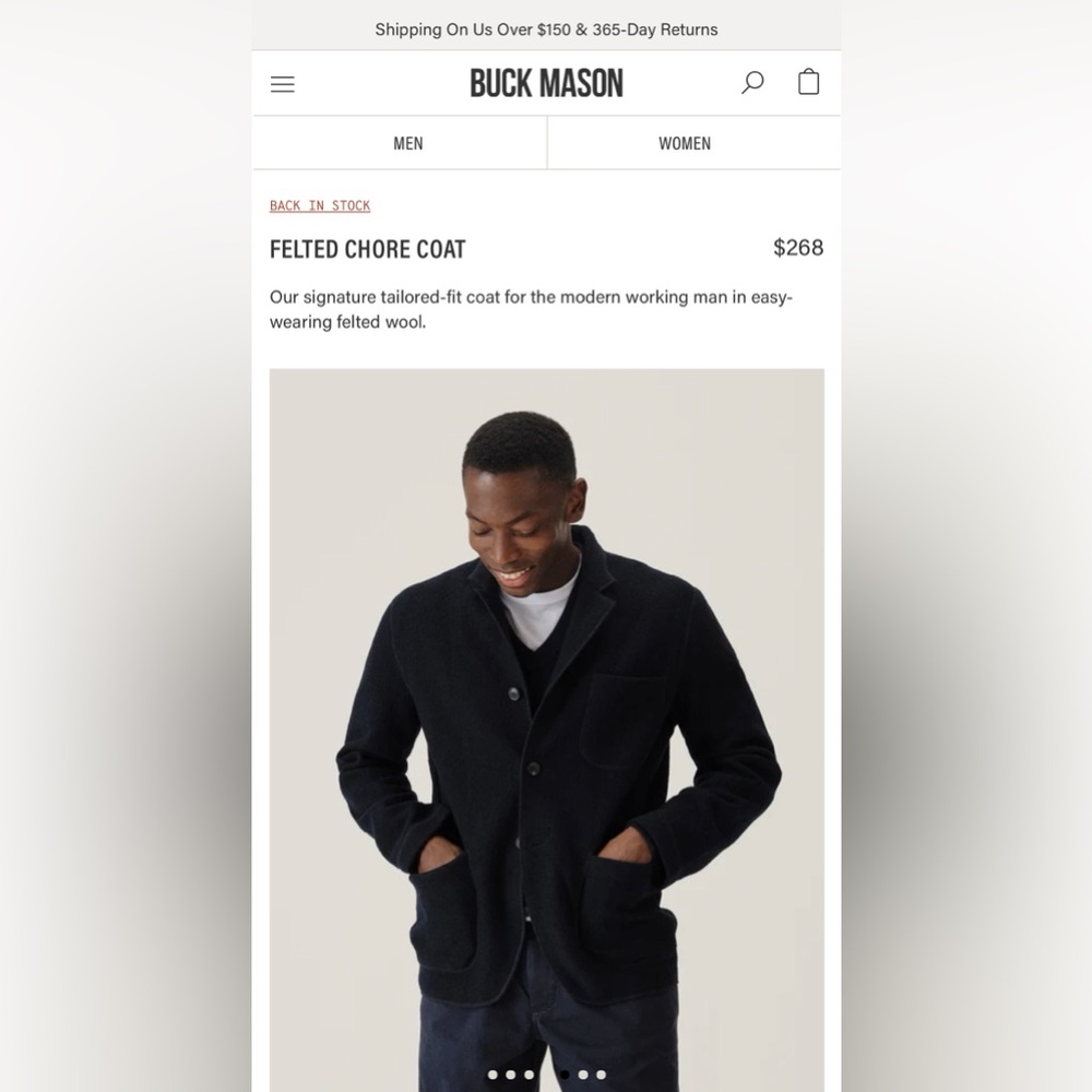 Buck Mason Felted Chore Coat - Navy